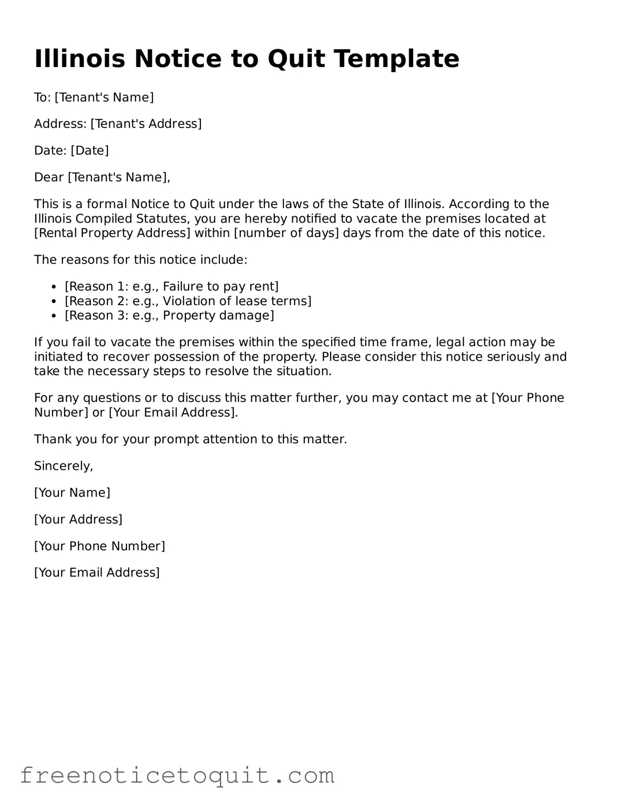 Printable Notice to Quit Template for the State of Illinois