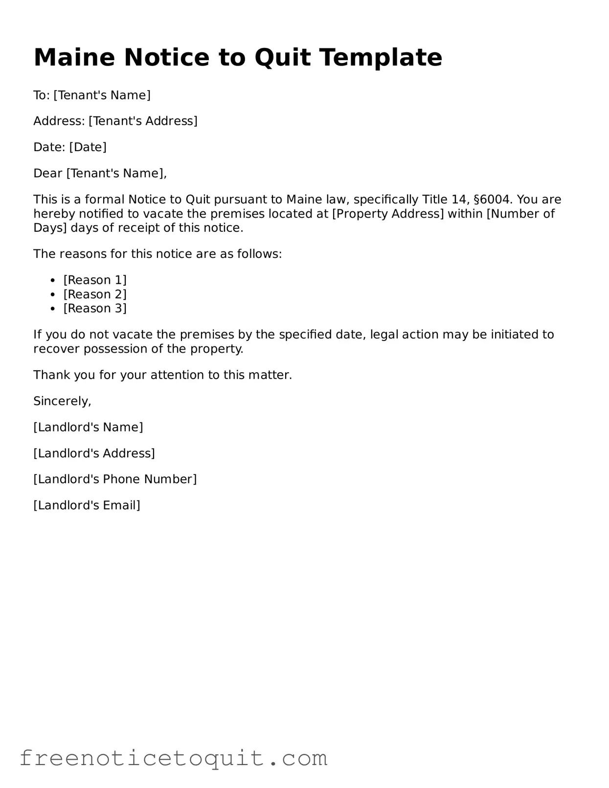 Printable Notice to Quit Template for the State of Maine