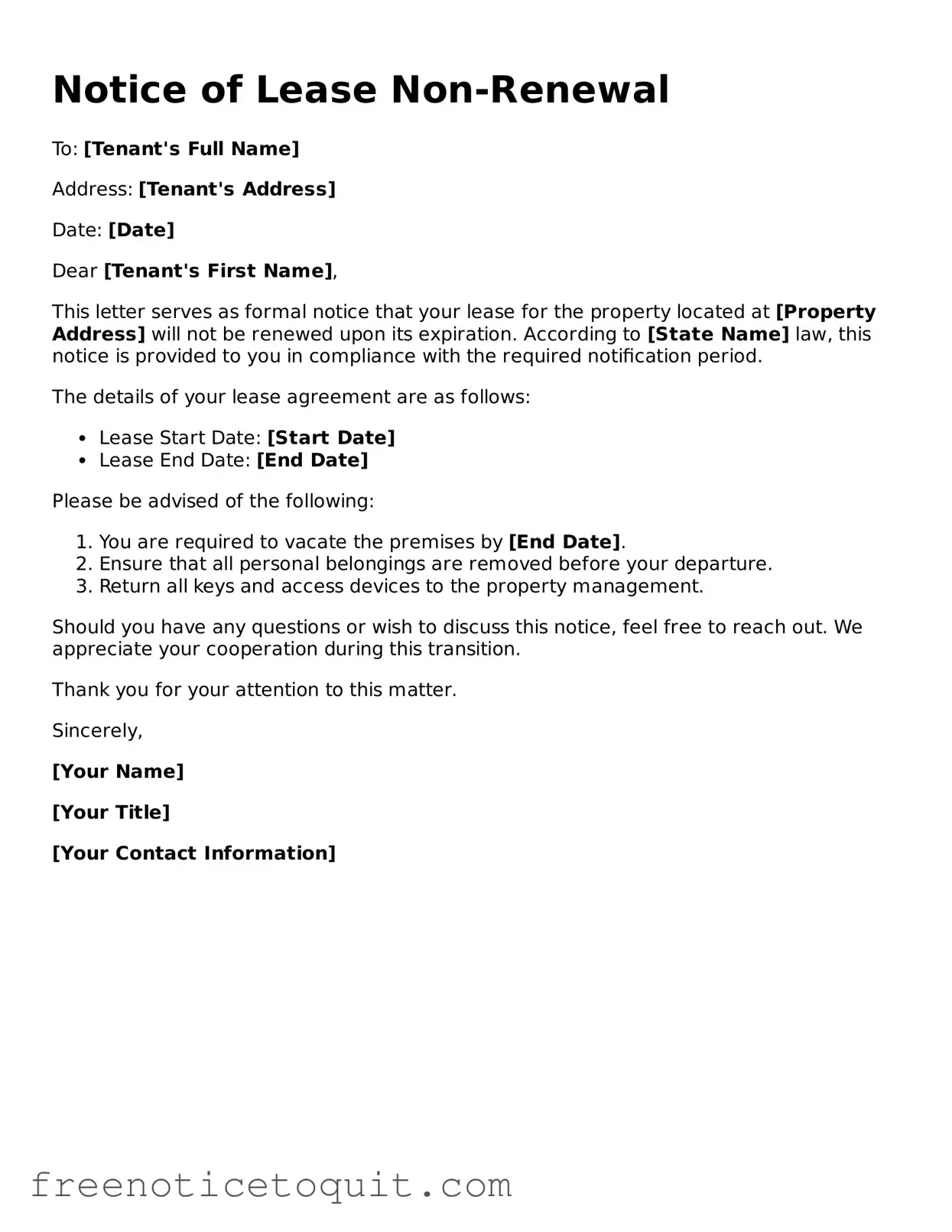 Official Notice of Lease Non-Renewal Form