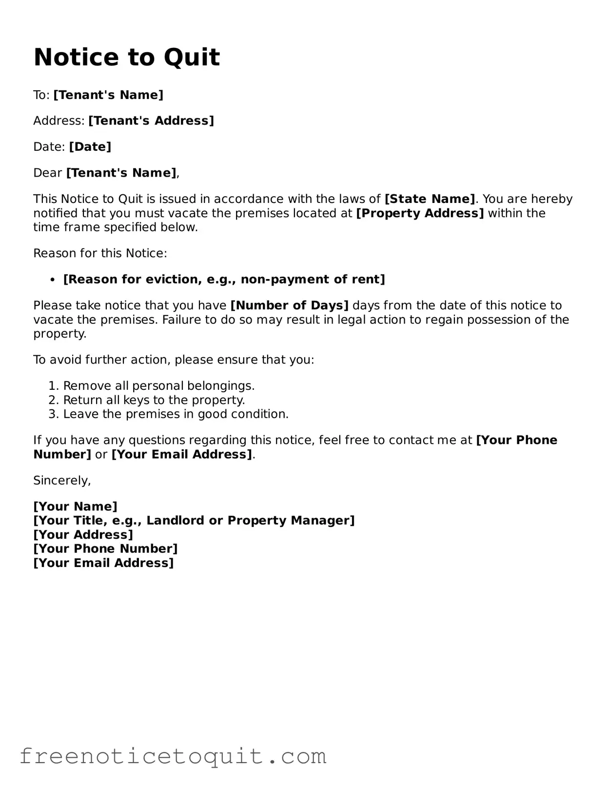 Official Notice to Quit Form