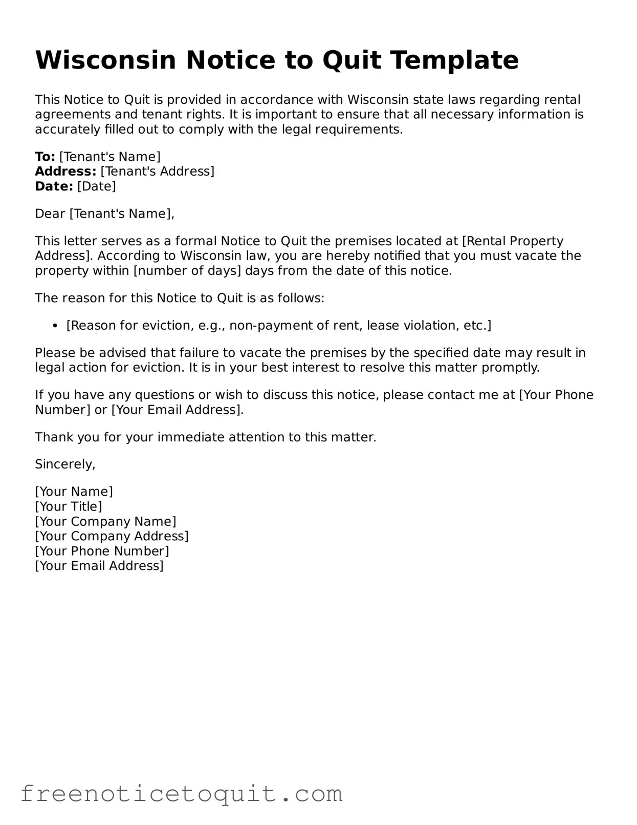 Printable Notice to Quit Template for the State of Wisconsin